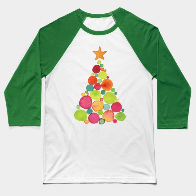 Pretty Painted Watercolor Holiday Christmas Tree Baseball T-Shirt by Dibble Dabble Designs